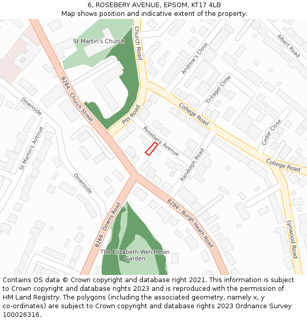 6, ROSEBERY AVENUE, EPSOM, KT17 4LB: Location map and indicative extent of plot