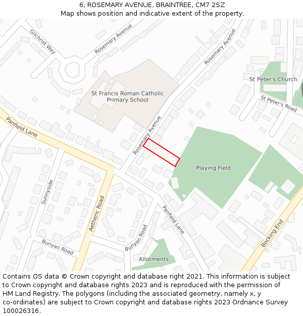 6, ROSEMARY AVENUE, BRAINTREE, CM7 2SZ: Location map and indicative extent of plot