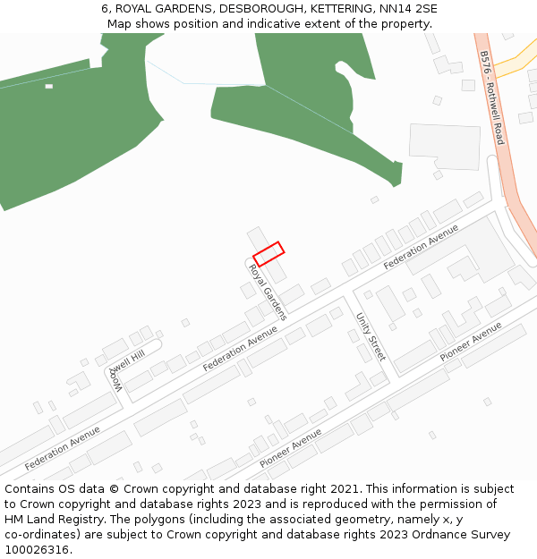 6, ROYAL GARDENS, DESBOROUGH, KETTERING, NN14 2SE: Location map and indicative extent of plot