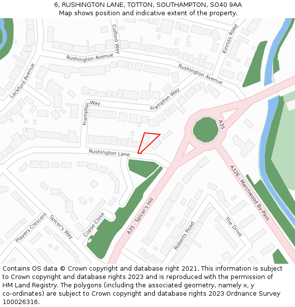 6, RUSHINGTON LANE, TOTTON, SOUTHAMPTON, SO40 9AA: Location map and indicative extent of plot