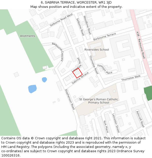 6, SABRINA TERRACE, WORCESTER, WR1 3JD: Location map and indicative extent of plot