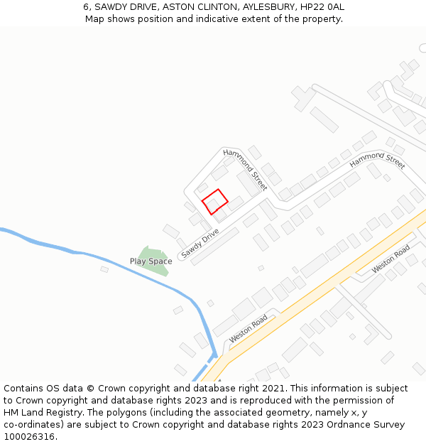 6, SAWDY DRIVE, ASTON CLINTON, AYLESBURY, HP22 0AL: Location map and indicative extent of plot