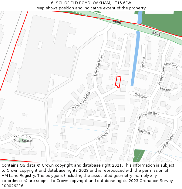 6, SCHOFIELD ROAD, OAKHAM, LE15 6FW: Location map and indicative extent of plot