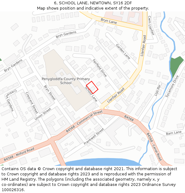 6, SCHOOL LANE, NEWTOWN, SY16 2DF: Location map and indicative extent of plot