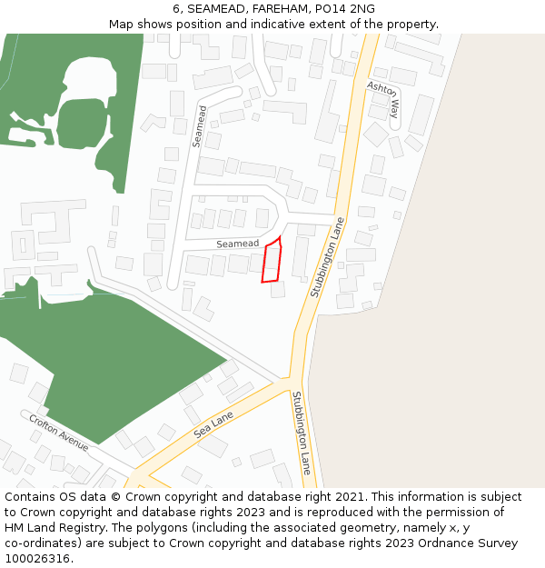 6, SEAMEAD, FAREHAM, PO14 2NG: Location map and indicative extent of plot