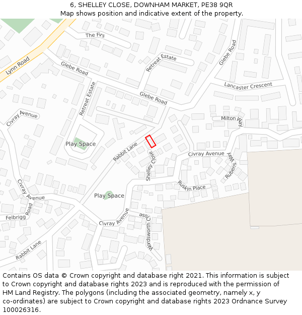 6, SHELLEY CLOSE, DOWNHAM MARKET, PE38 9QR: Location map and indicative extent of plot