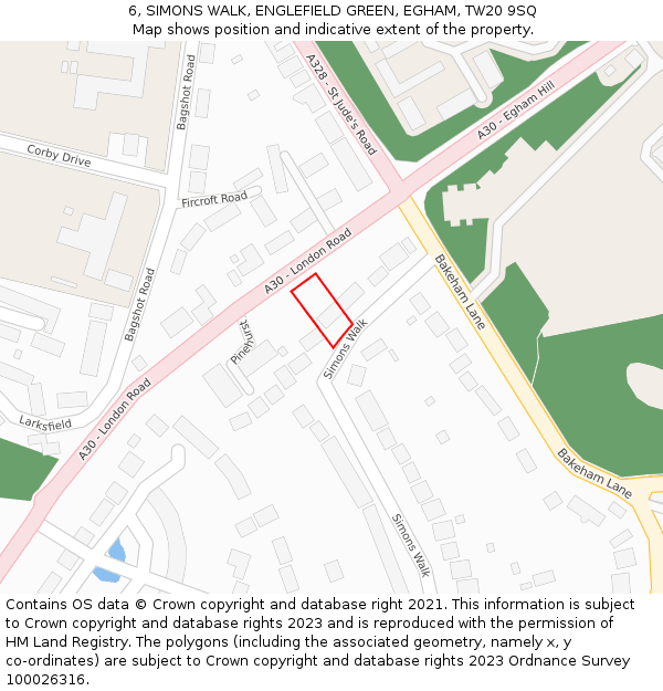 6, SIMONS WALK, ENGLEFIELD GREEN, EGHAM, TW20 9SQ: Location map and indicative extent of plot