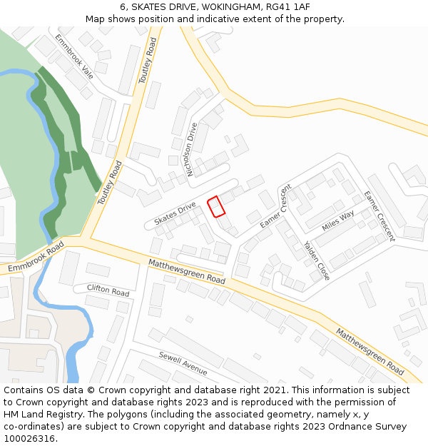 6, SKATES DRIVE, WOKINGHAM, RG41 1AF: Location map and indicative extent of plot