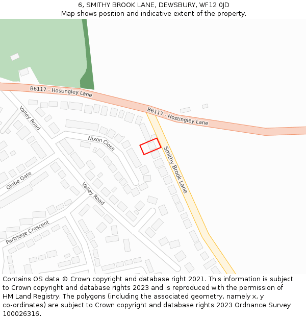 6, SMITHY BROOK LANE, DEWSBURY, WF12 0JD: Location map and indicative extent of plot