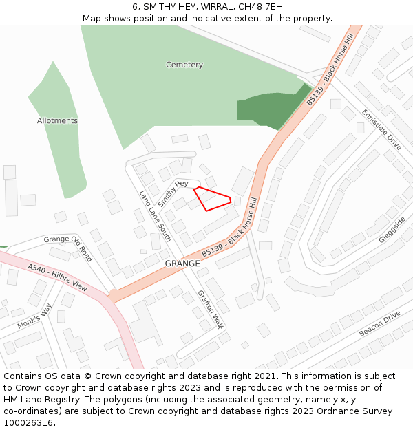 6, SMITHY HEY, WIRRAL, CH48 7EH: Location map and indicative extent of plot