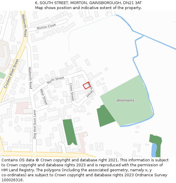 6, SOUTH STREET, MORTON, GAINSBOROUGH, DN21 3AT: Location map and indicative extent of plot