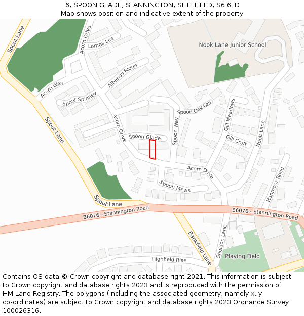 6, SPOON GLADE, STANNINGTON, SHEFFIELD, S6 6FD: Location map and indicative extent of plot