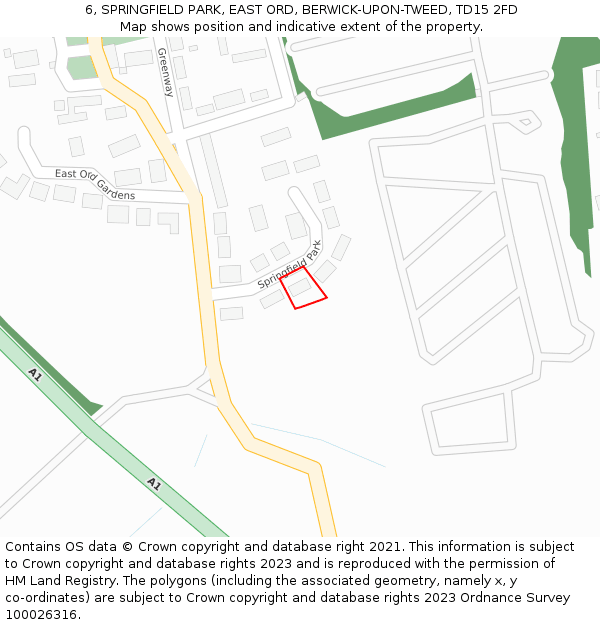 6, SPRINGFIELD PARK, EAST ORD, BERWICK-UPON-TWEED, TD15 2FD: Location map and indicative extent of plot