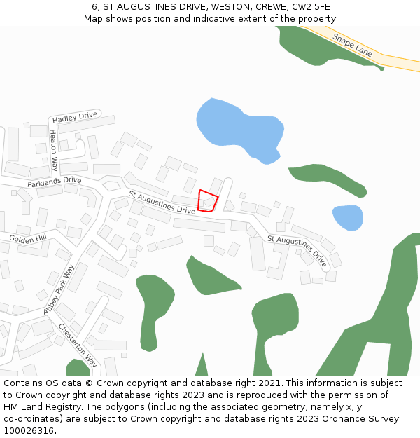 6, ST AUGUSTINES DRIVE, WESTON, CREWE, CW2 5FE: Location map and indicative extent of plot