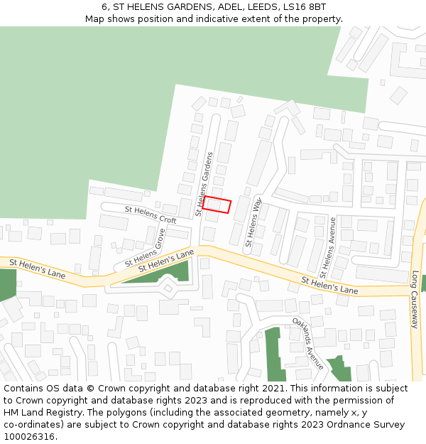 6, ST HELENS GARDENS, ADEL, LEEDS, LS16 8BT: Location map and indicative extent of plot