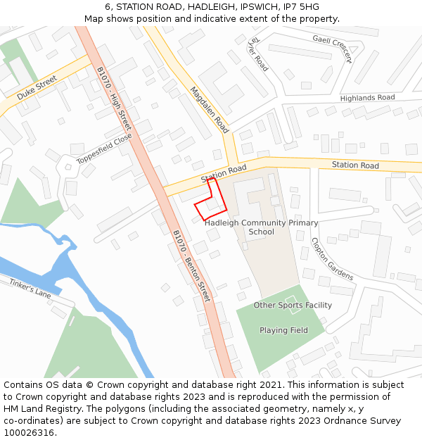 6, STATION ROAD, HADLEIGH, IPSWICH, IP7 5HG: Location map and indicative extent of plot