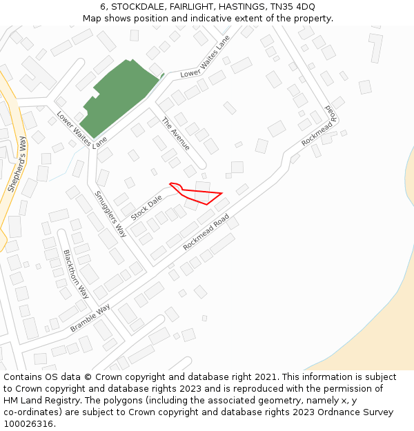 6, STOCKDALE, FAIRLIGHT, HASTINGS, TN35 4DQ: Location map and indicative extent of plot