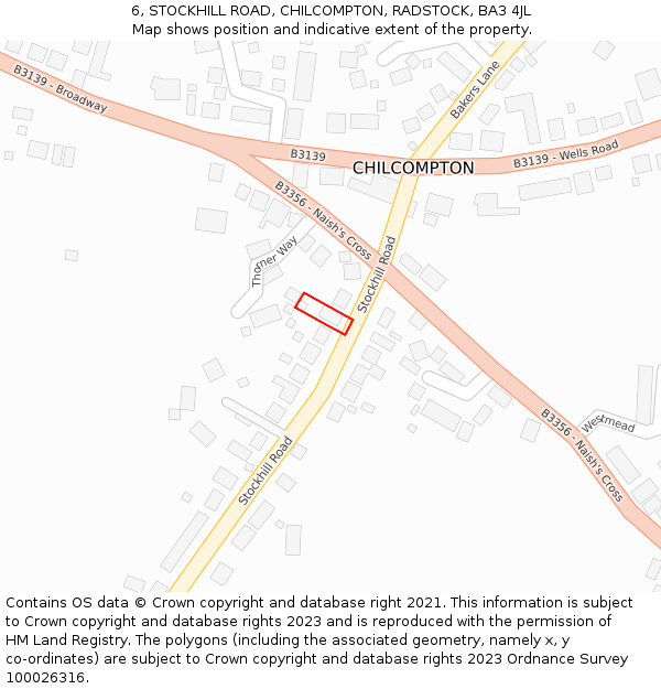 6, STOCKHILL ROAD, CHILCOMPTON, RADSTOCK, BA3 4JL: Location map and indicative extent of plot