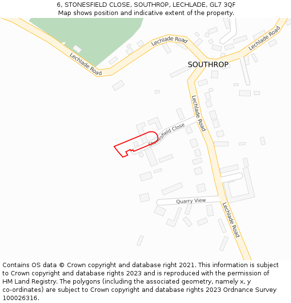 6, STONESFIELD CLOSE, SOUTHROP, LECHLADE, GL7 3QF: Location map and indicative extent of plot