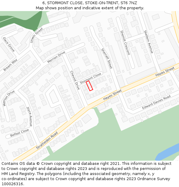 6, STORMONT CLOSE, STOKE-ON-TRENT, ST6 7NZ: Location map and indicative extent of plot