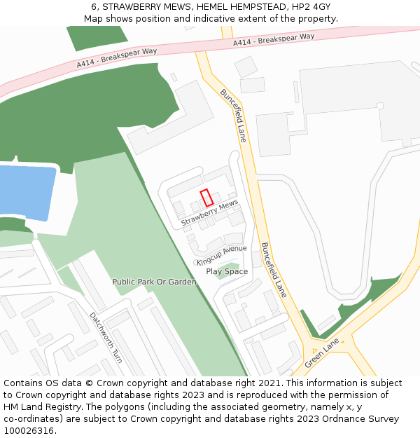 6, STRAWBERRY MEWS, HEMEL HEMPSTEAD, HP2 4GY: Location map and indicative extent of plot