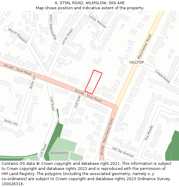 6, STYAL ROAD, WILMSLOW, SK9 4AE: Location map and indicative extent of plot