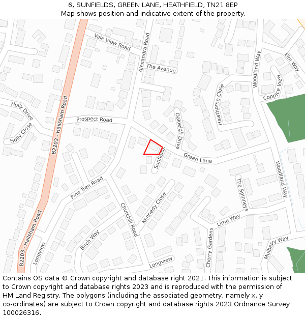 6, SUNFIELDS, GREEN LANE, HEATHFIELD, TN21 8EP: Location map and indicative extent of plot