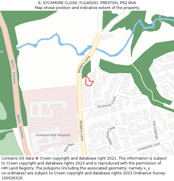 6, SYCAMORE CLOSE, FULWOOD, PRESTON, PR2 9NA: Location map and indicative extent of plot