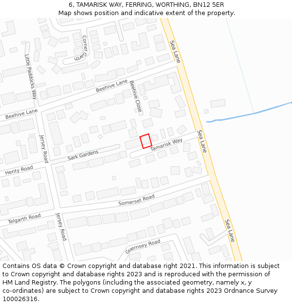 6, TAMARISK WAY, FERRING, WORTHING, BN12 5ER: Location map and indicative extent of plot