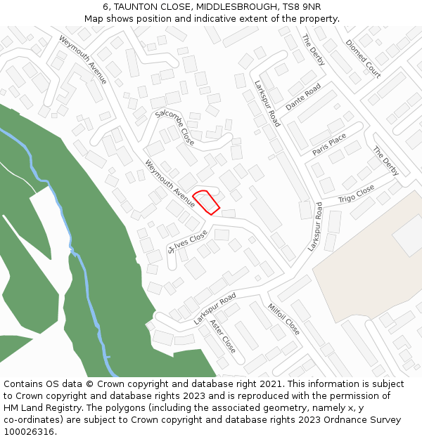 6, TAUNTON CLOSE, MIDDLESBROUGH, TS8 9NR: Location map and indicative extent of plot