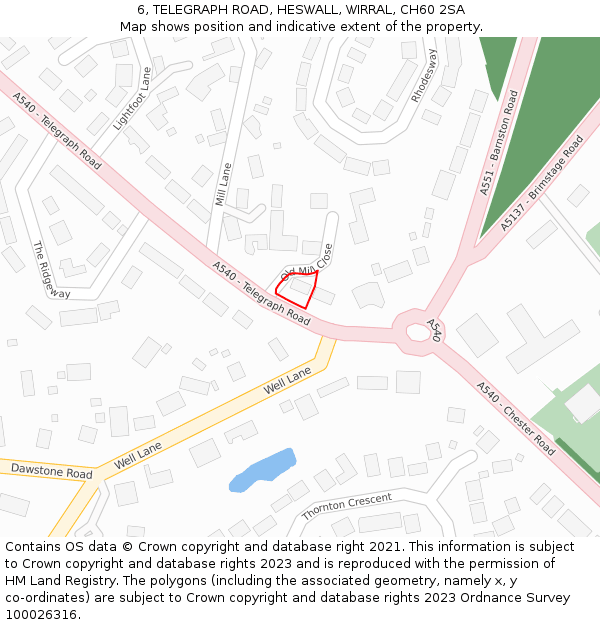 6, TELEGRAPH ROAD, HESWALL, WIRRAL, CH60 2SA: Location map and indicative extent of plot