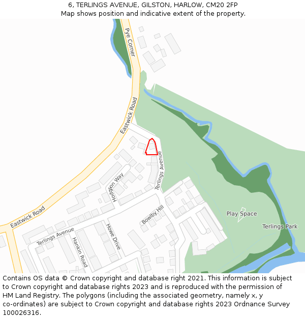 6, TERLINGS AVENUE, GILSTON, HARLOW, CM20 2FP: Location map and indicative extent of plot