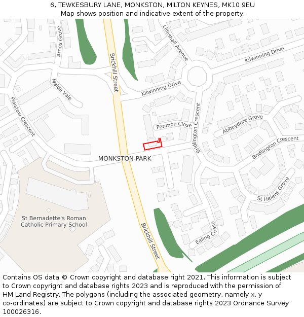 6, TEWKESBURY LANE, MONKSTON, MILTON KEYNES, MK10 9EU: Location map and indicative extent of plot