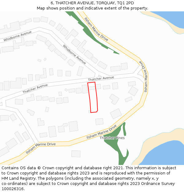 6, THATCHER AVENUE, TORQUAY, TQ1 2PD: Location map and indicative extent of plot