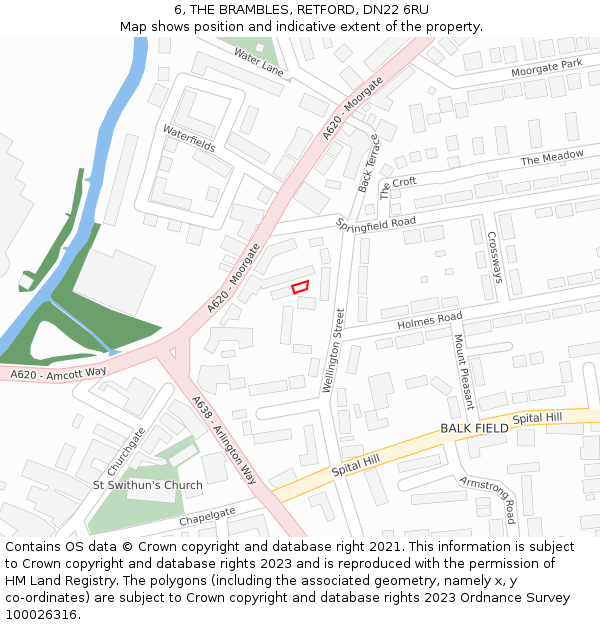 6, THE BRAMBLES, RETFORD, DN22 6RU: Location map and indicative extent of plot