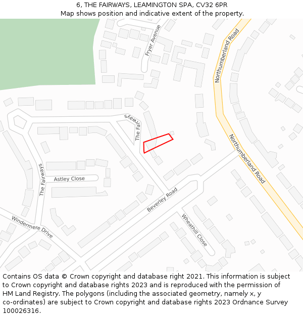 6, THE FAIRWAYS, LEAMINGTON SPA, CV32 6PR: Location map and indicative extent of plot