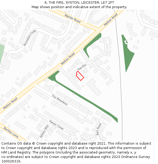 6, THE FIRS, SYSTON, LEICESTER, LE7 2FT: Location map and indicative extent of plot