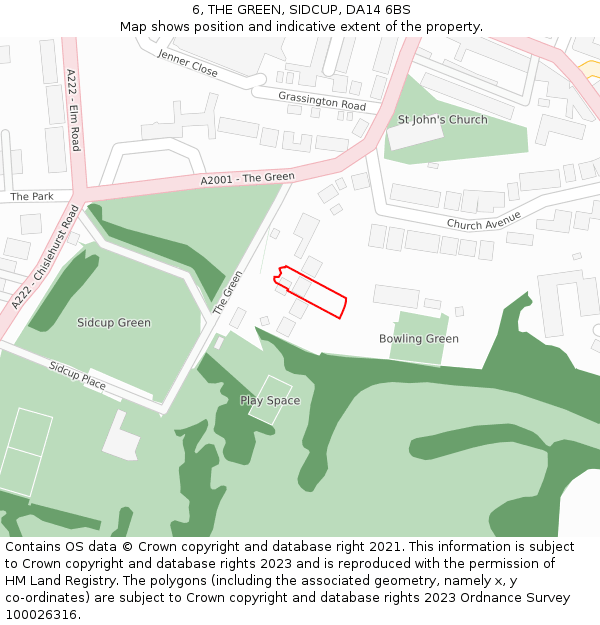 6, THE GREEN, SIDCUP, DA14 6BS: Location map and indicative extent of plot