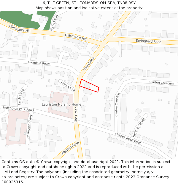 6, THE GREEN, ST LEONARDS-ON-SEA, TN38 0SY: Location map and indicative extent of plot