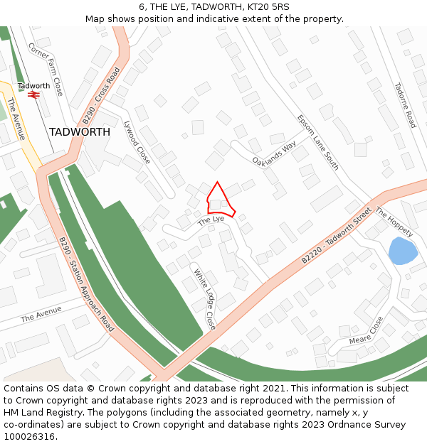 6, THE LYE, TADWORTH, KT20 5RS: Location map and indicative extent of plot