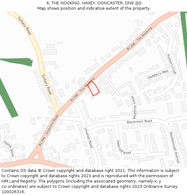 6, THE NOOKING, HAXEY, DONCASTER, DN9 2JQ: Location map and indicative extent of plot