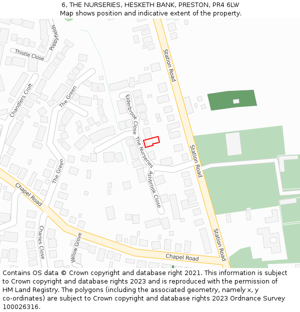 6, THE NURSERIES, HESKETH BANK, PRESTON, PR4 6LW: Location map and indicative extent of plot