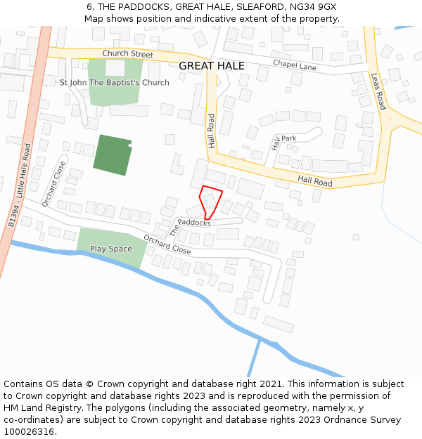 6, THE PADDOCKS, GREAT HALE, SLEAFORD, NG34 9GX: Location map and indicative extent of plot