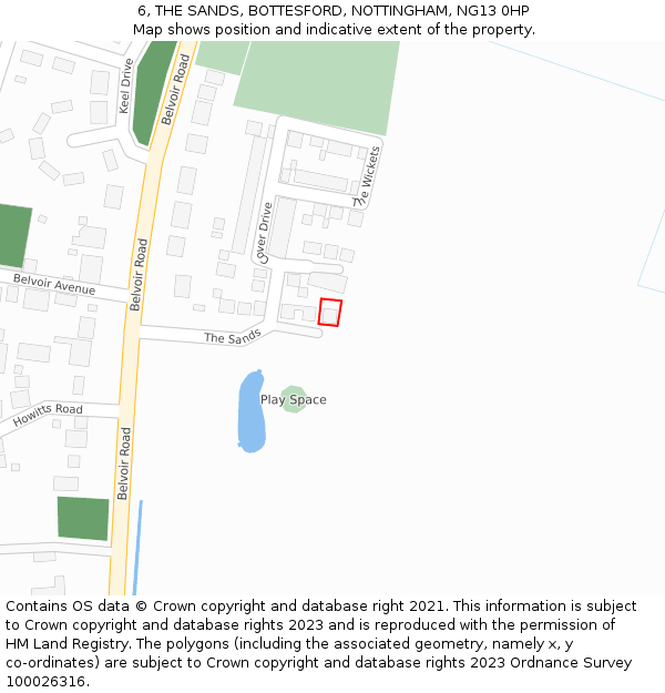 6, THE SANDS, BOTTESFORD, NOTTINGHAM, NG13 0HP: Location map and indicative extent of plot