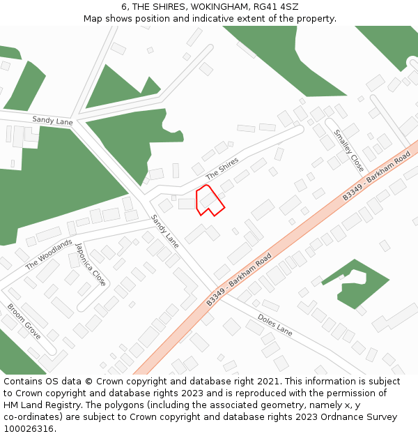 6, THE SHIRES, WOKINGHAM, RG41 4SZ: Location map and indicative extent of plot