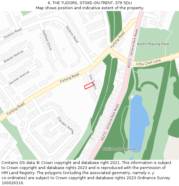 6, THE TUDORS, STOKE-ON-TRENT, ST6 5DU: Location map and indicative extent of plot