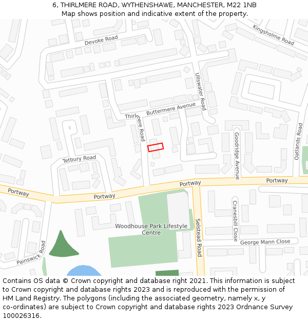 6, THIRLMERE ROAD, WYTHENSHAWE, MANCHESTER, M22 1NB: Location map and indicative extent of plot