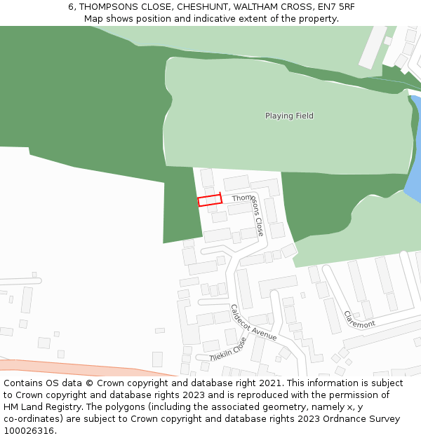 6, THOMPSONS CLOSE, CHESHUNT, WALTHAM CROSS, EN7 5RF: Location map and indicative extent of plot