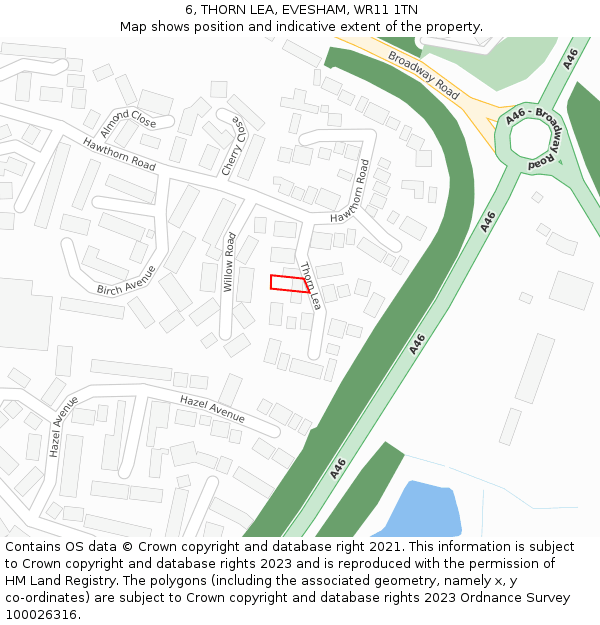 6, THORN LEA, EVESHAM, WR11 1TN: Location map and indicative extent of plot