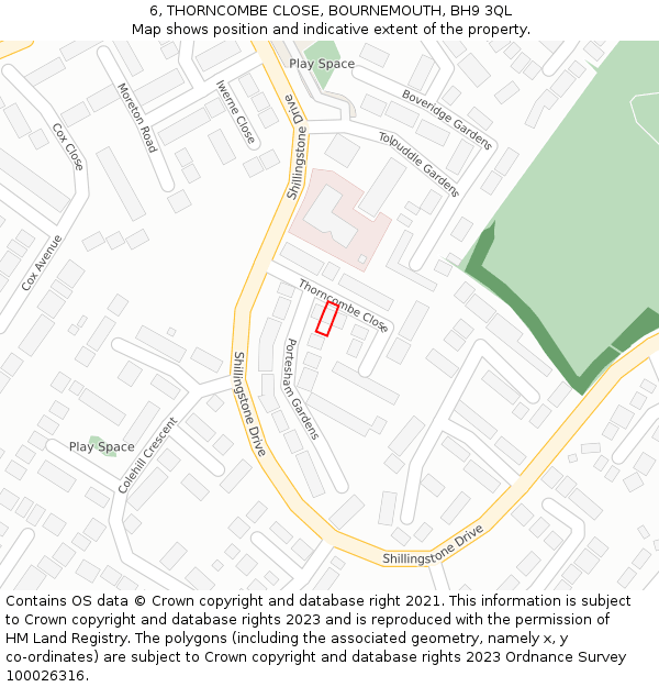 6, THORNCOMBE CLOSE, BOURNEMOUTH, BH9 3QL: Location map and indicative extent of plot